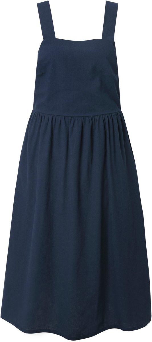 Ulla Popken Dames - Maxi-jurk gedeeltelijk linnen mouwloos zakken - Marine - Maat 58+