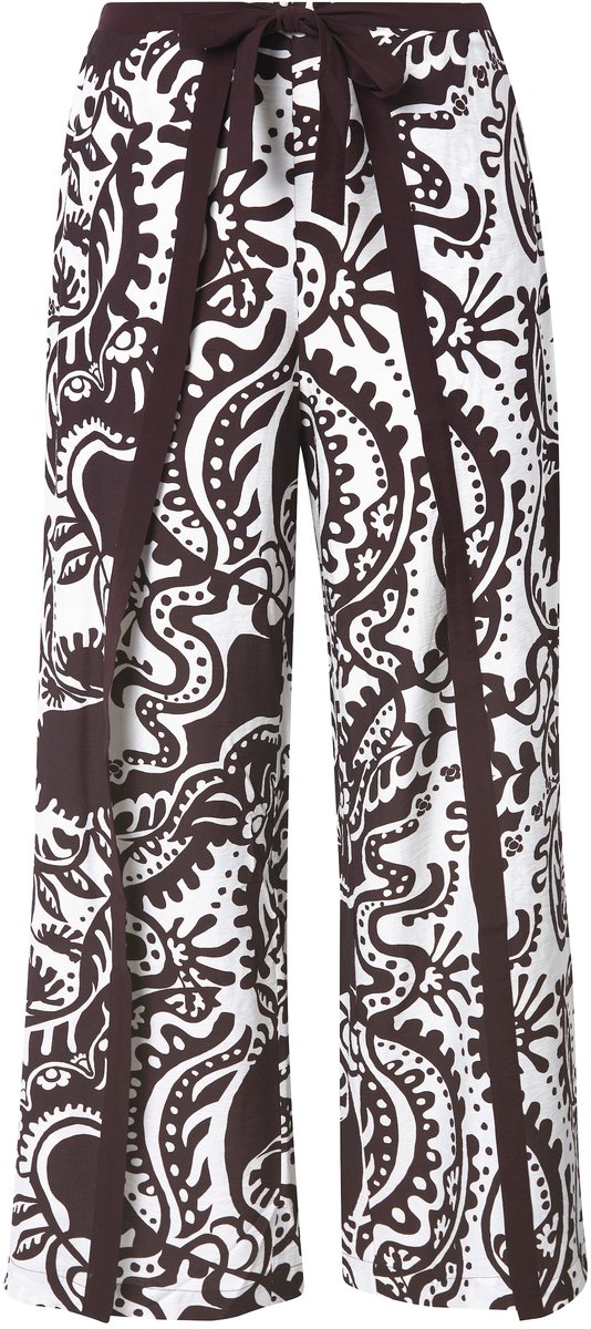 Ulla Popken - Dames - Broek wikkellook wijde pijpen comfortabele tailleband - Mahonie - Maat 48