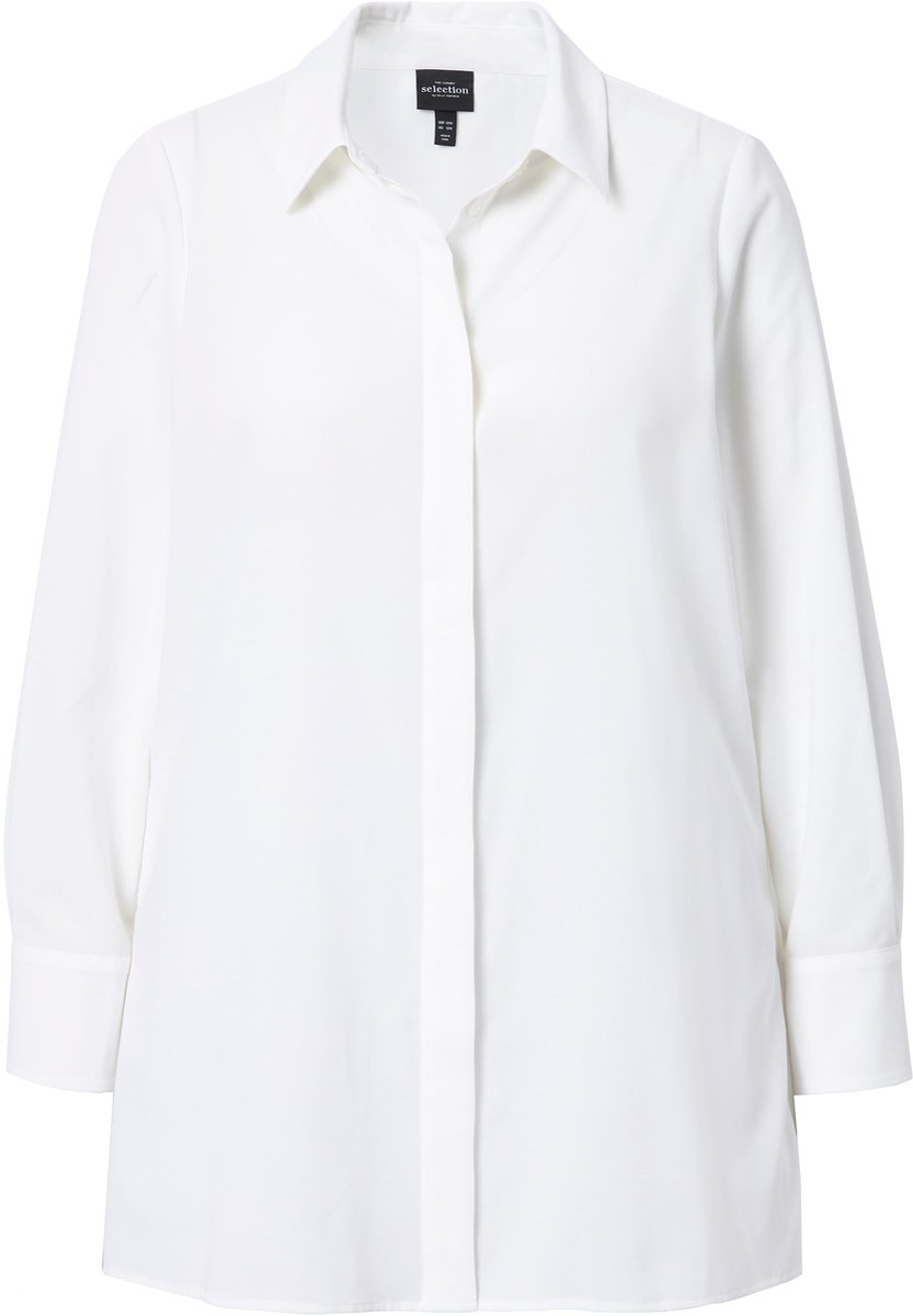 Ulla Popken - Dames - Blouse plooitjes aan de achterkant A-lijn overhemdkraag - Sneeuwwit - Maat 54+