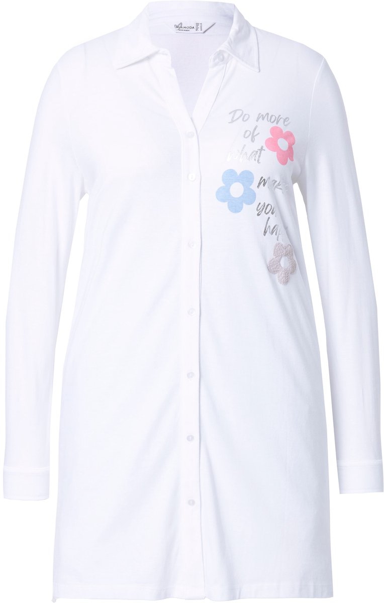 MIAMODA - Dames - Jersey blouse A-lijn 3D-bloemen lange mouwen - Sneeuwwit - Maat 48