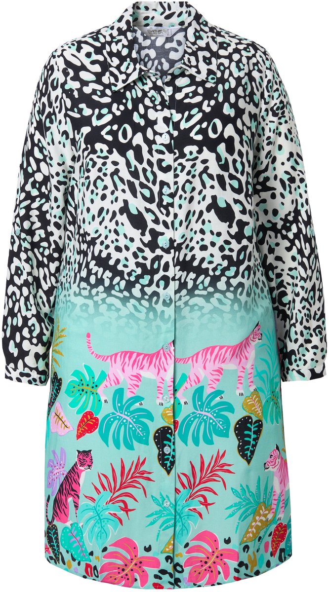 Angel of Style - Dames - Blouseachtige midi-jurk all-over print lange mouwen - Lichtgroen - Maat 44