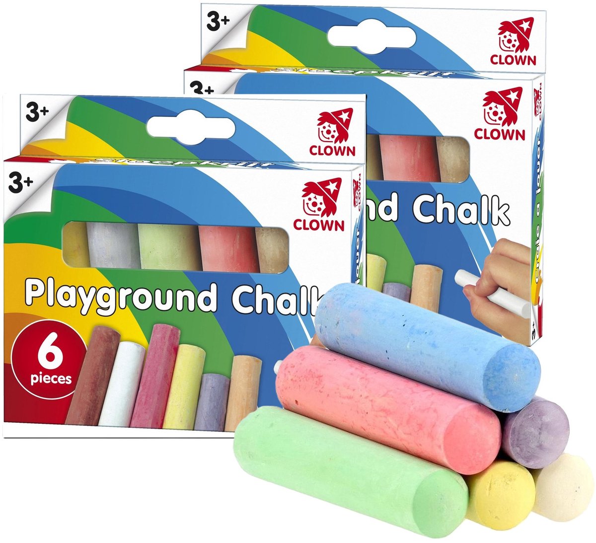 Clown dikke stoepkrijten - 8x - pakje 6 stuks - verschillende kleuren - buiten - kinderen