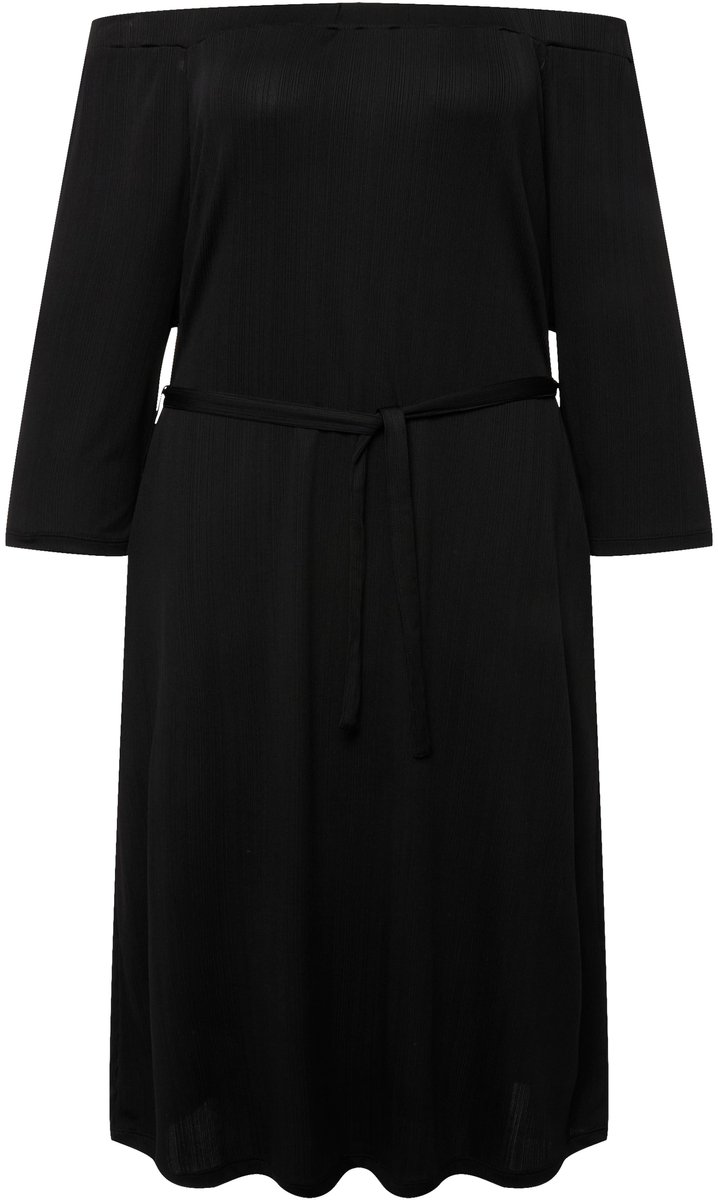 Ulla Popken - Dames - Mini-jurk structuur jersey off-shoulder 3/4-mouwen - Zwart - Maat 58+