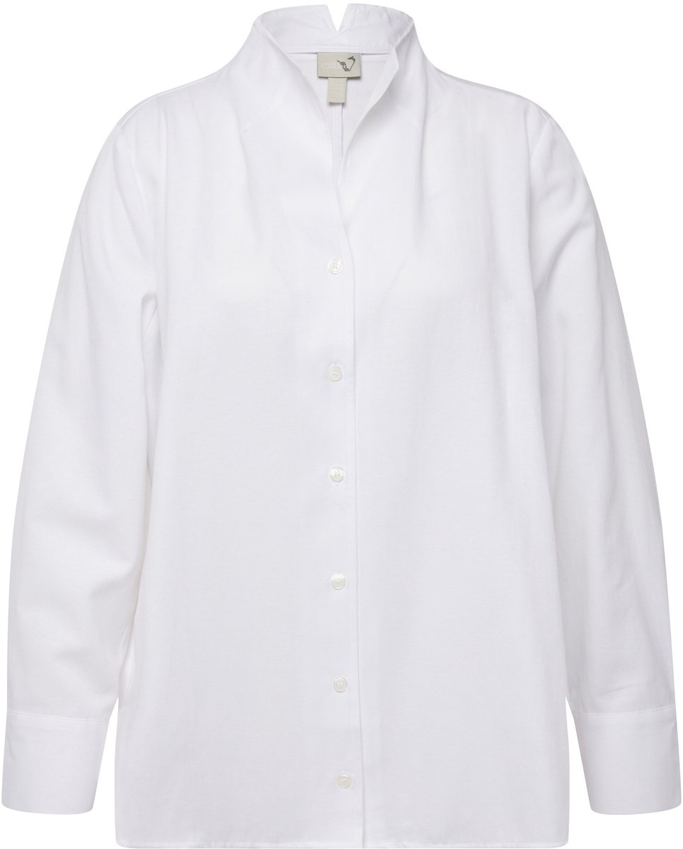Ulla Popken - Dames - Blouse Oxford-stof gobletkraag lange mouw - Sneeuwwit - Maat 50+