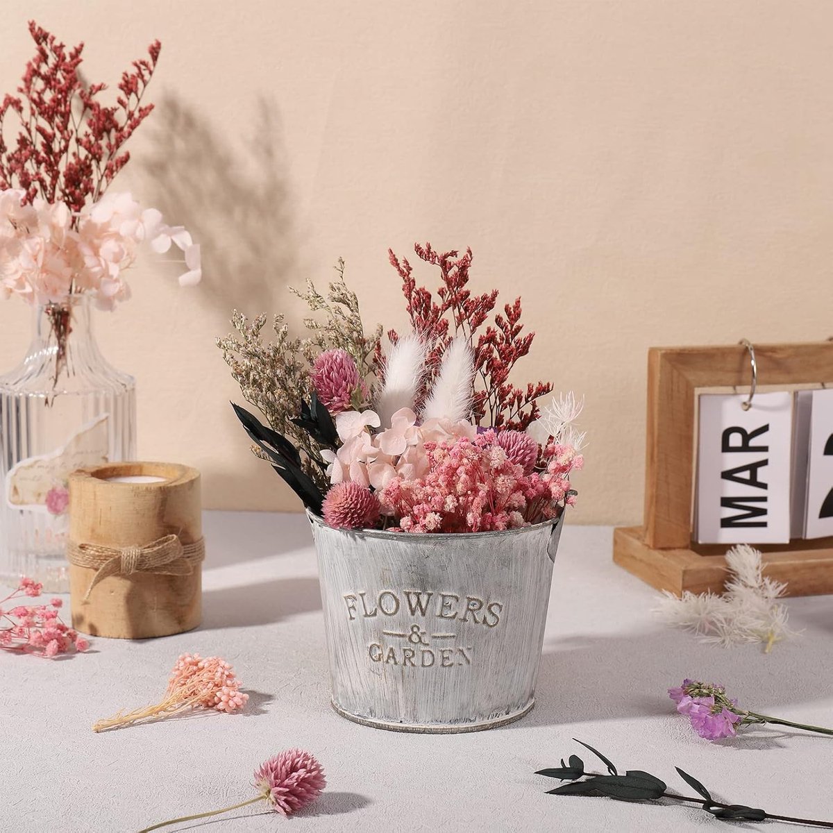 Bohoman Natuurlijke gedroogde bloemen, echte gemengde hars gedroogde bloemen, geperste bloemblaadjes en -bladeren, gedroogde bloemen, eeuwige bloem voor doe-het-zelf scrapbooking kaarsen decoratie