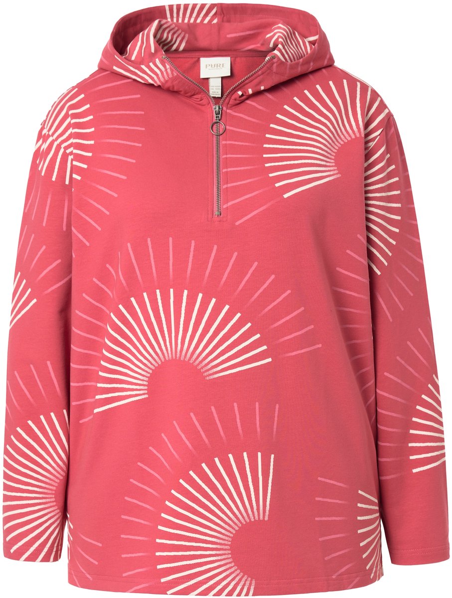 Ulla Popken - Dames - Hoodie grafische print capuchon lange mouwen - Framboos - Maat 42+