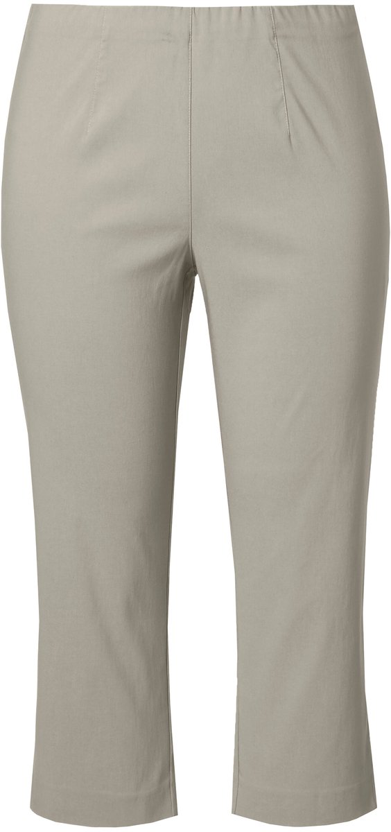 Ulla Popken - Dames - Bengalin broek kuitlang elastische tailleband stretch - Grijs taupe - Maat 46