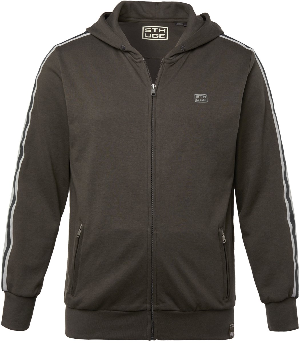 STHUGE - Heren - Hoodie-jack sweatstof gestreepte mouwen - Klei grijs - Maat XXL