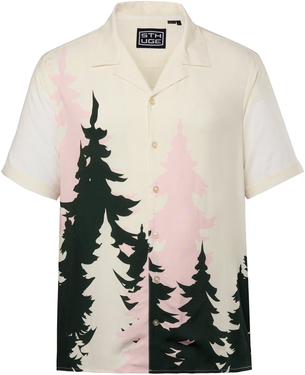 STHUGE - Heren - Overhemd halve mouw print all-over Cubaanse kraag boxy Fit - Off-white - Maat XL