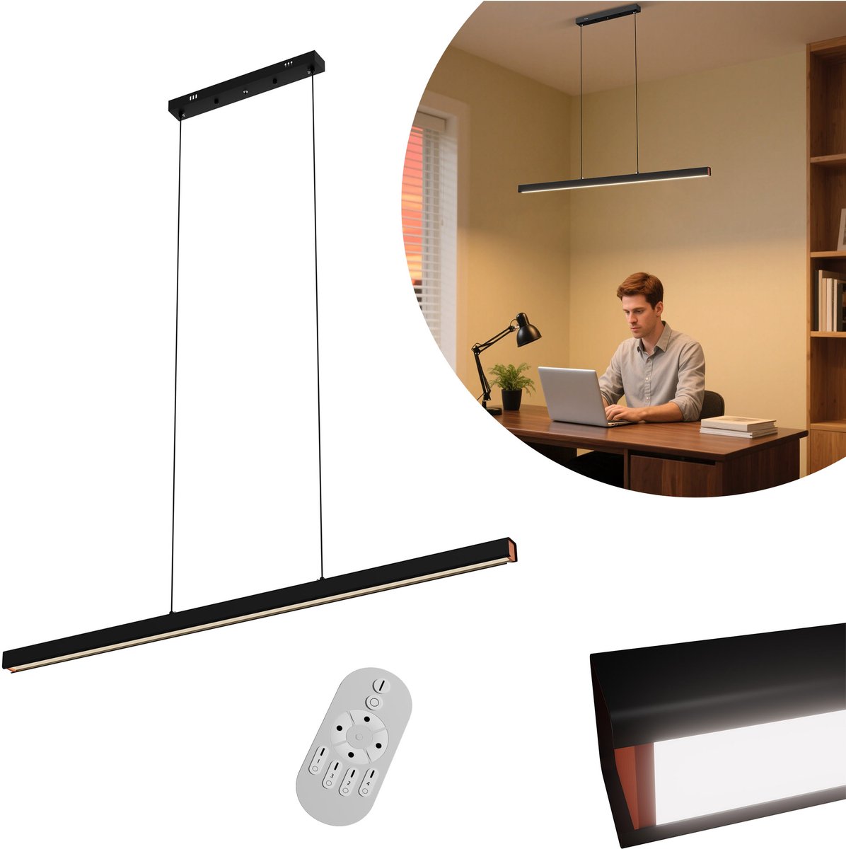 MODERNE LED PENDELLEUCHTE 48W DIMMBAR, HÖHENVERSTELLBAR HÄNGELEUCHTE HÄNGELAMPE MIT FERNBEDIENUNG, LINEARES DESIGN ESSZIMMERLAMPE DECKENLAMPE FÜR WOHNZIMMER, KÜCHE, SCHLAFZIMMER, BÜRO