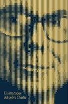 Boekomslag met een gezicht gevormd uit verticale gouden lijnen op een donkere achtergrond. Tekst: "El almanaque del pobre Charlie".