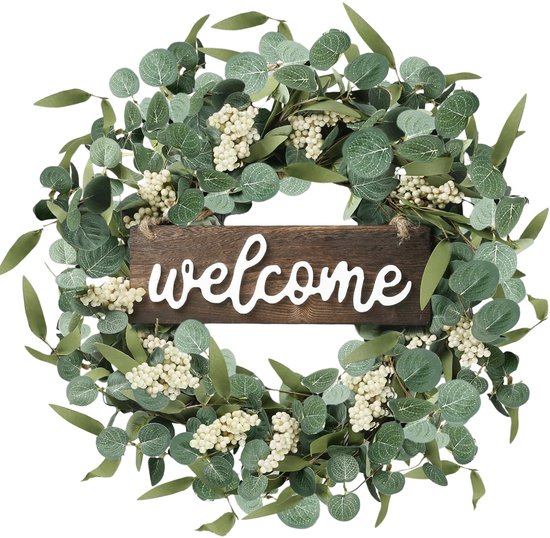 YQBFTC Deurkrans kunstmatige eucalyptus, 45 cm, eucalyptuskrans met