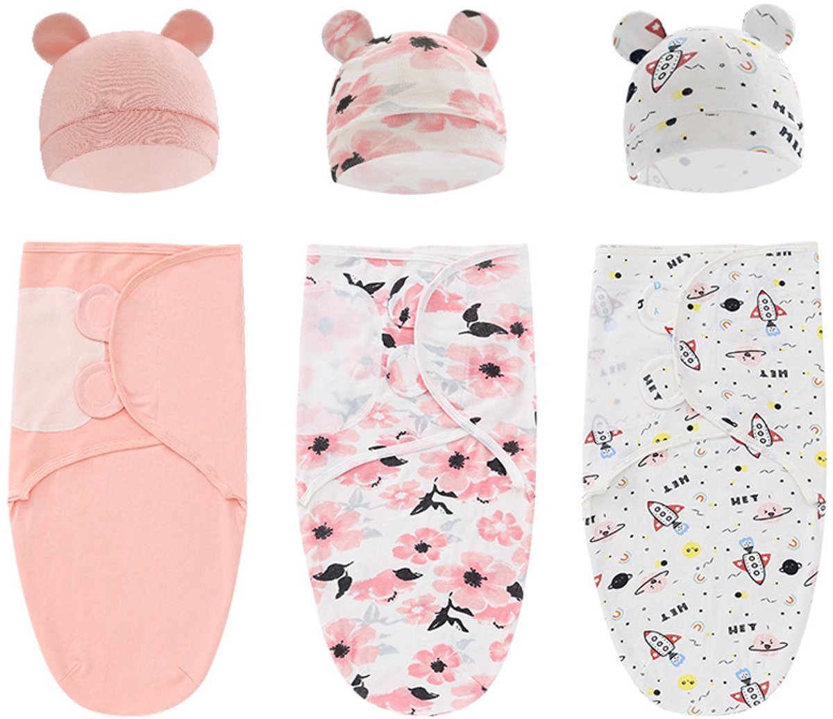 Image of 3-pack baby inbakerdoek met capuchon, katoenen inbakerdeken geschikt voor pasgeborenen van 0-1 jaar, geschikt voor jongens en meisjes in de babykamer,Babymeisje