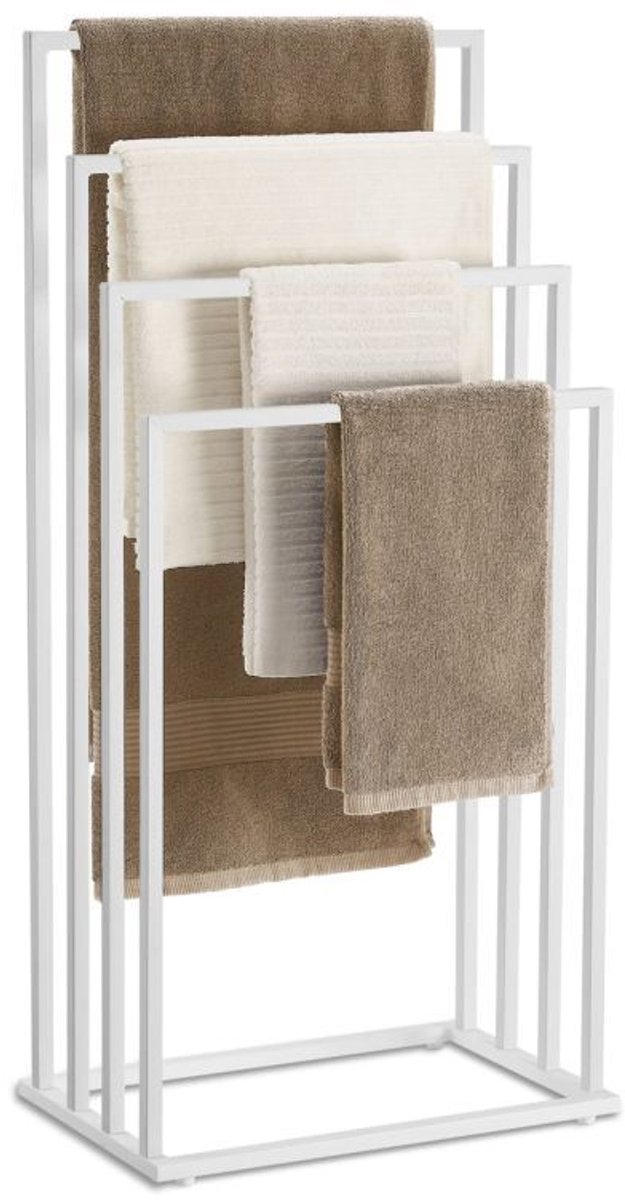 Vrijstaande Handdoekhouder 4 Niveaus – Stalen Handdoekrek Mat Wit – Modern Design voor Badkamer of Wasruimte