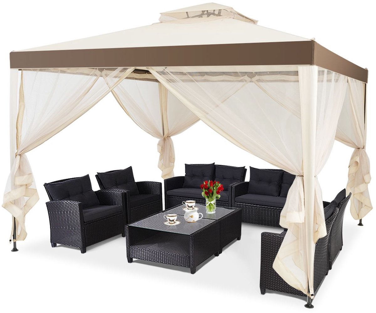 Partytent opvouwbaar - Paviljoen - 3 x 3 m - Easy up - Waterdicht - met Zijwanden - Weerbestendig - Beige