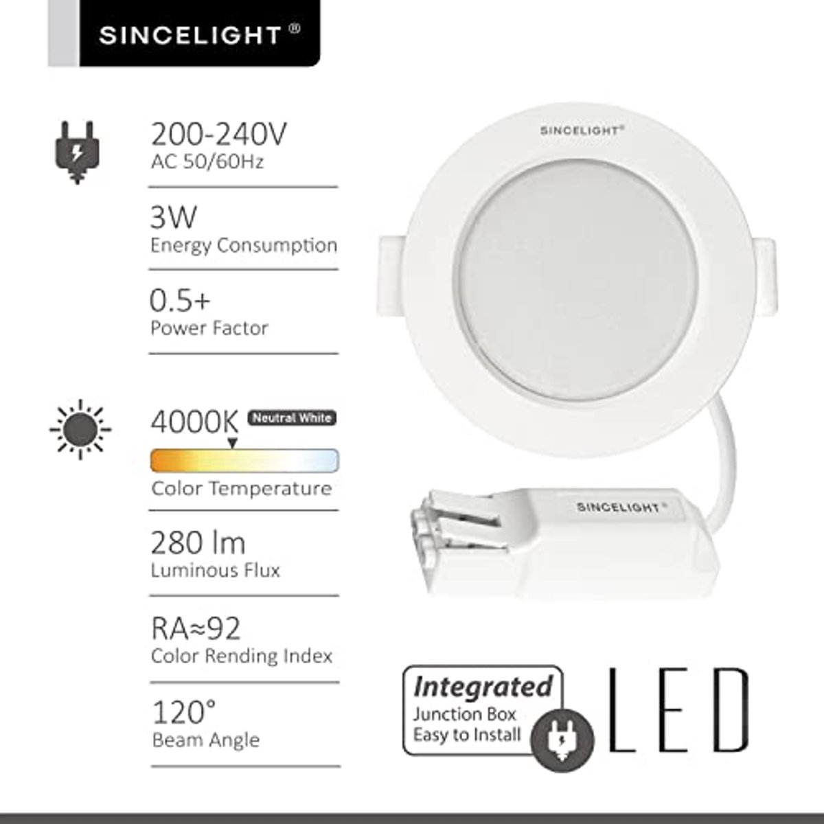 LED Downlight 3W Ultra Slank Inbouwlamp voor 65mm Gaten in Plafond en Kast, Neutraal Wit 4000K, Set van 4