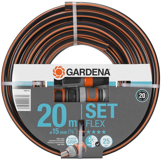 Gardena Comfort Flex tuinslang 20m 15mm drukbestendig knikvrij met koppelingen en spuit