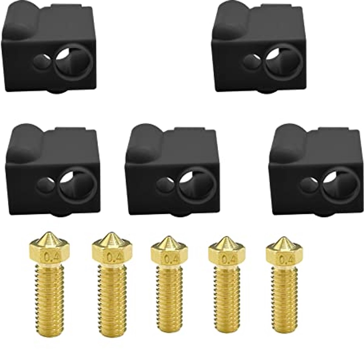 5 Stuks 0.4mm Nozzles en Siliconen Sokken voor FDM 3D Printers
