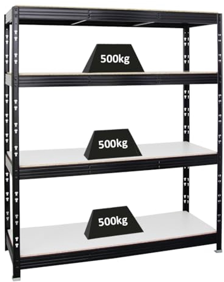 Professioneel zwaar beladen rek zwart 180x160x60cm - 500kg capaciteit - Ideaal voor garage en opslag