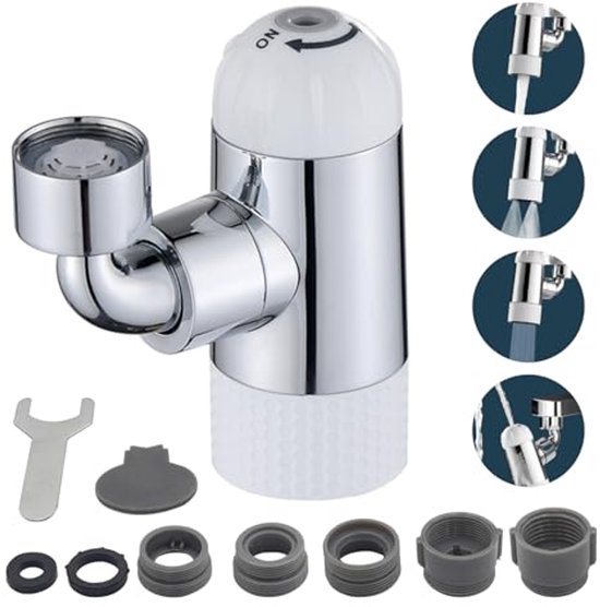 1080° draaibare kraanbeluchter, multifunctionele kraanverlenger, met 2 standen Kraanbeluchters Roterende sproeikop Anti-sproeikraan Filter voor keuken en badkamer (filtering