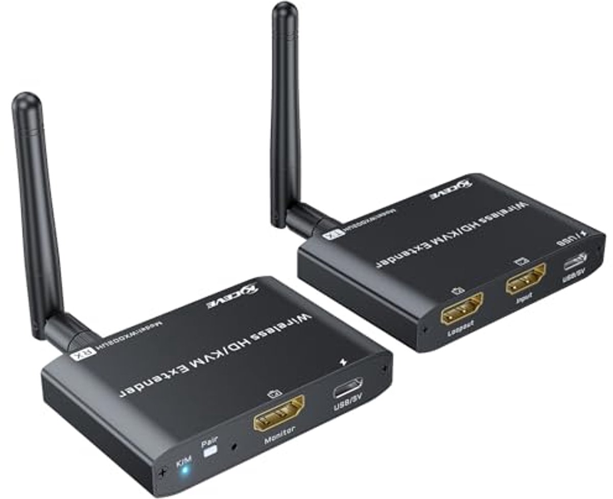 Draadloze HDMI KVM Extender tot 200 m met 1080p @60Hz voor 1 PC en 2 Monitoren - Plug-and-Play