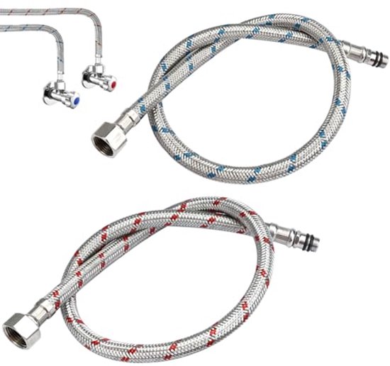 2 Stuks Flexibele Slang 3/8 inch, Roestvrij Stalen Gevlochten Aansluitslang, Kraanverlenging G3/8 x M10, Flexibele Waterslang 60cm, Panzerslang voor Mengkraan