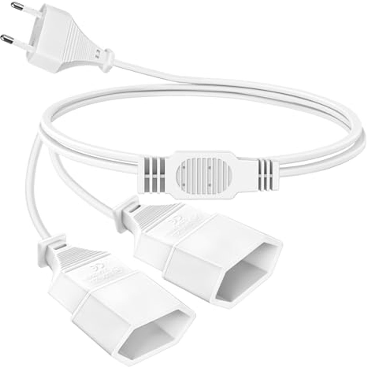 Platte stekker verlengkabel – 2-in-1 eurostekker, 1 m verlenging voor tv, pc en monitor