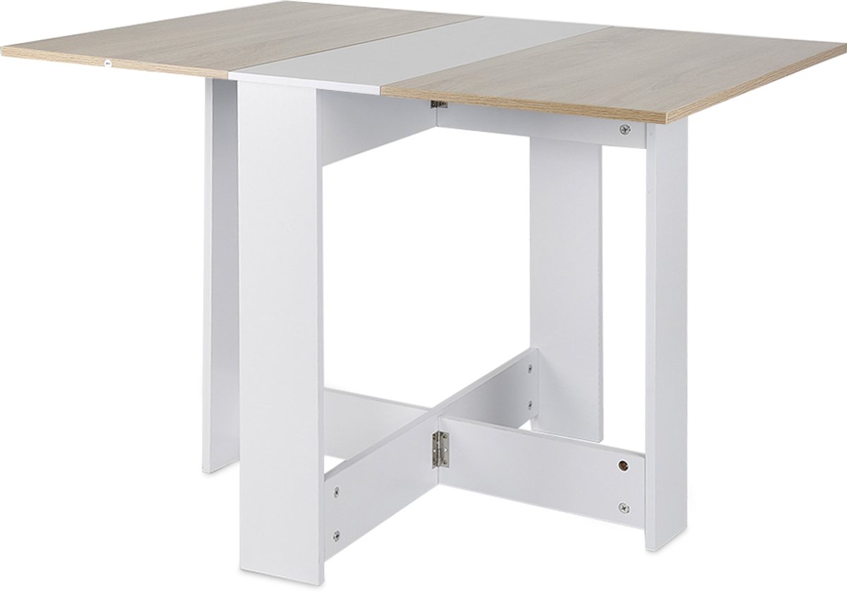PIPIPOXER-Inklapbare Tafel| Eettafel Uitschuifbaar| Opvouwbaar| 102.5*76*73cm-Wit + Eiken