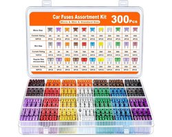 JeiibrZui 300-Piece Zekeringenset, Universale Autozekeringen Set met 11 A Nominale Stroom, Kleurcodeerde Autozekeringen Assortiment voor Auto's, Vrachtwagens, SUV's & Booten