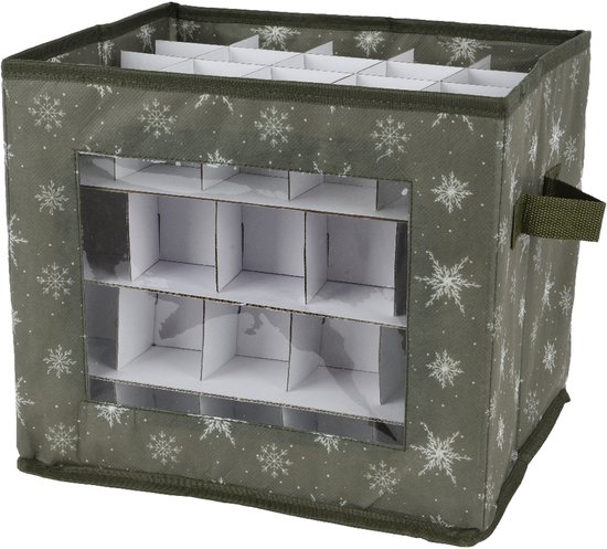 Boîte de rangement pour boules de Noël Decoris - verte - 41 x 31 x 32 cm - polyester - boîte de rangement - boîte de rangement boules de Noël - rangement décoration de Noël