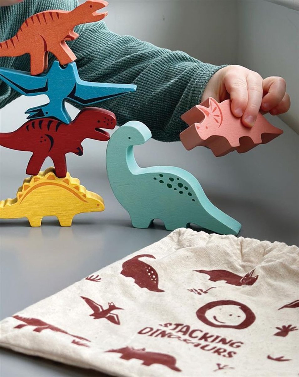 MENTARI Stapelaar - Dino's - 20X20X8Cm - In Zak Met Trekkoord - 18 Maanden