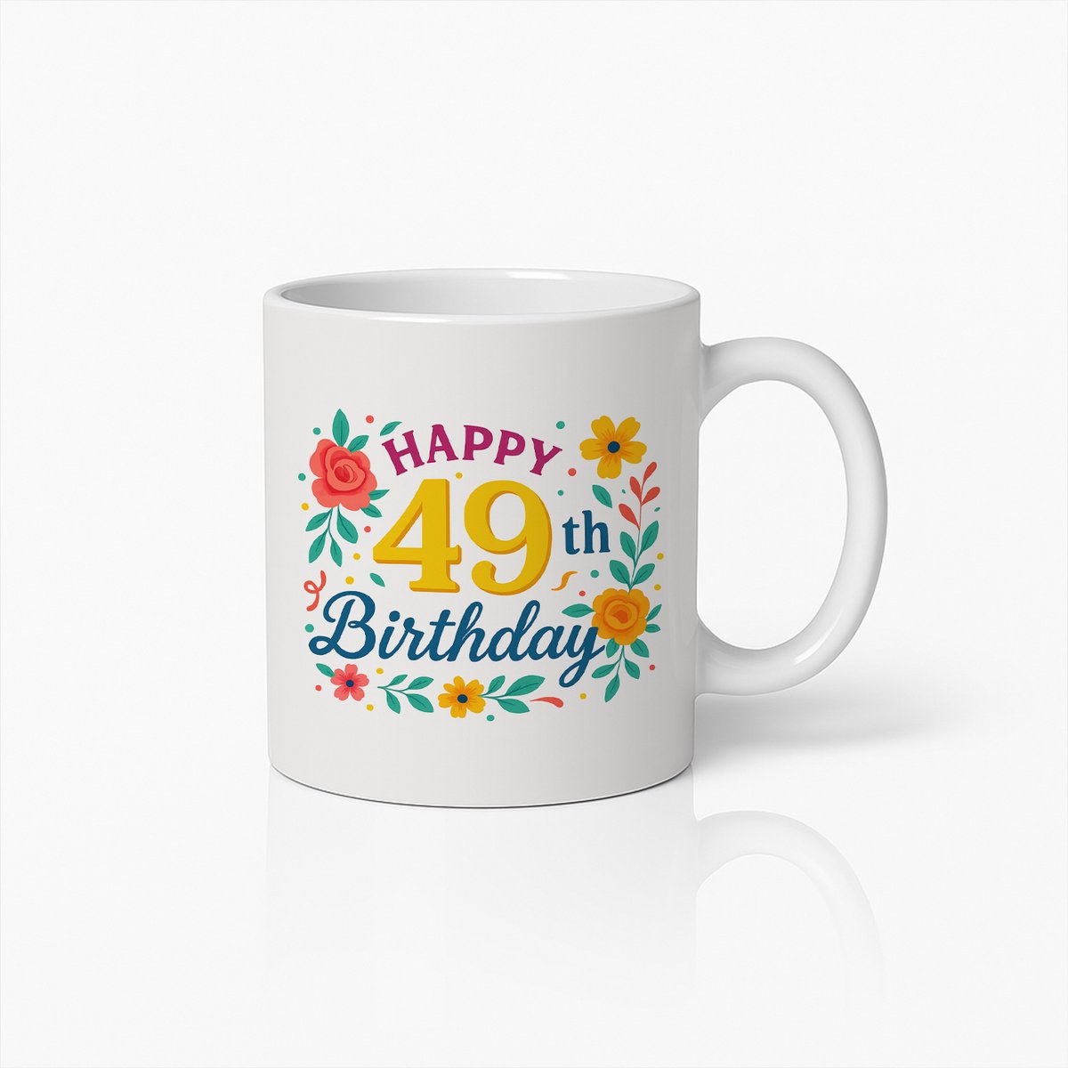 Happy 49ste Verjaardag Mok 330ml – Bloemrijk Ontwerp Koffiemok voor 49 Jaar Oude Viering