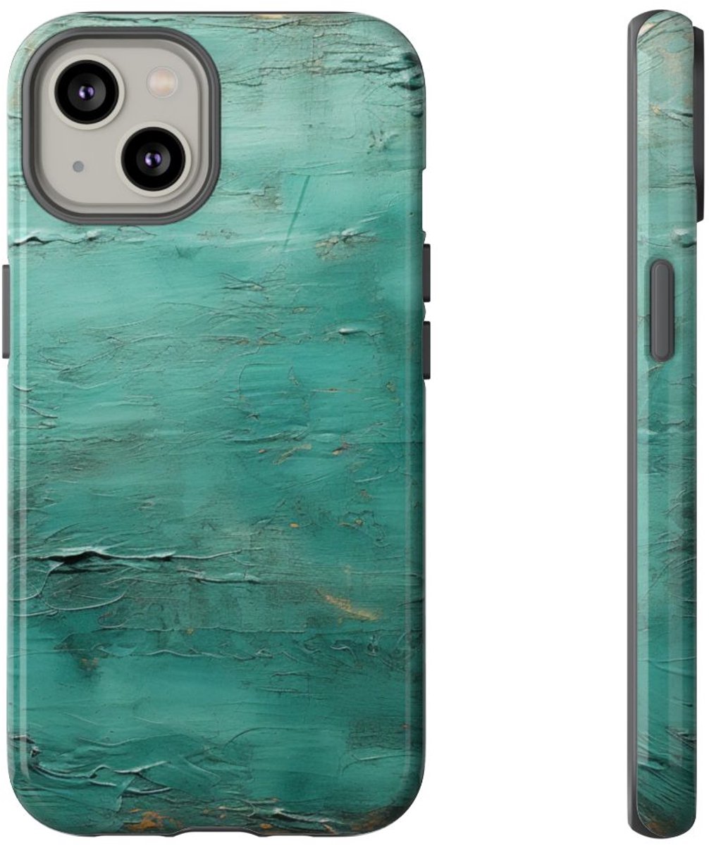 Getextureerde Turquoise Abstracte Kunst – Telefoonhoesje Geschikt voor iPhone 14