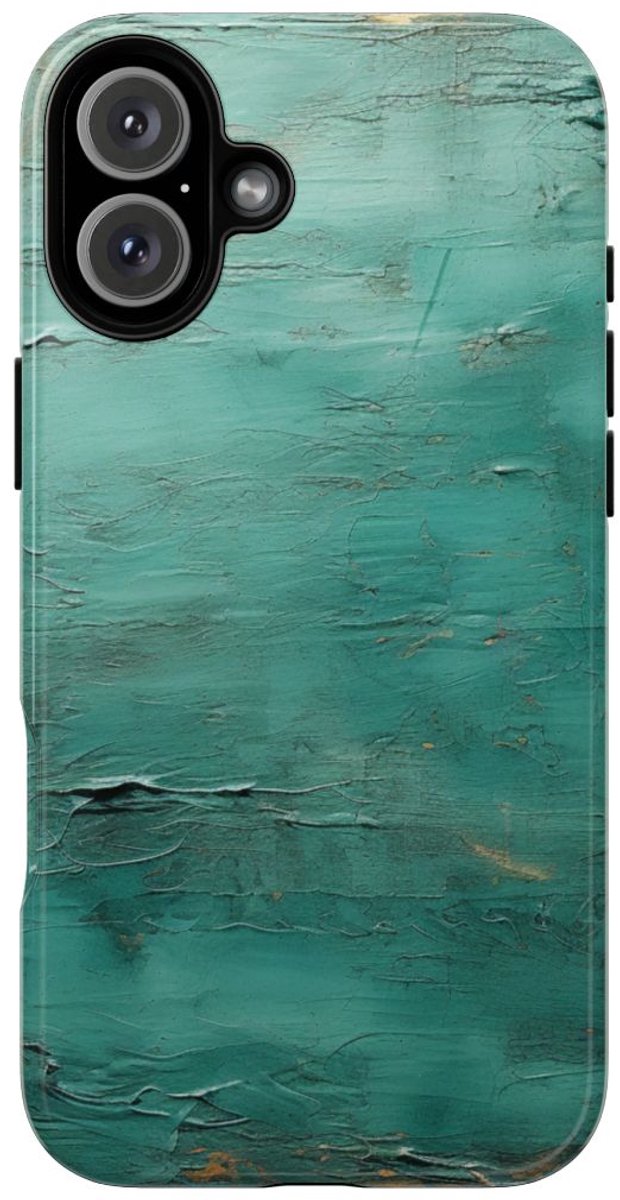 Getextureerde Turquoise Abstracte Kunst – Telefoonhoesje Geschikt voor iPhone 16 Plus