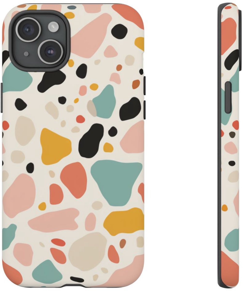Kleurrijk Terrazzo-Patroon – Telefoonhoesje Geschikt voor iPhone 15 Plus