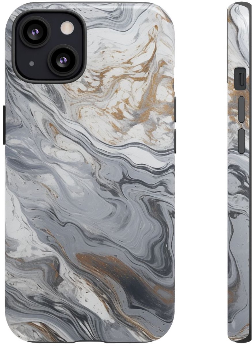 Grijze en Gouden Marmerwerveling – Telefoonhoesje Geschikt voor iPhone 13