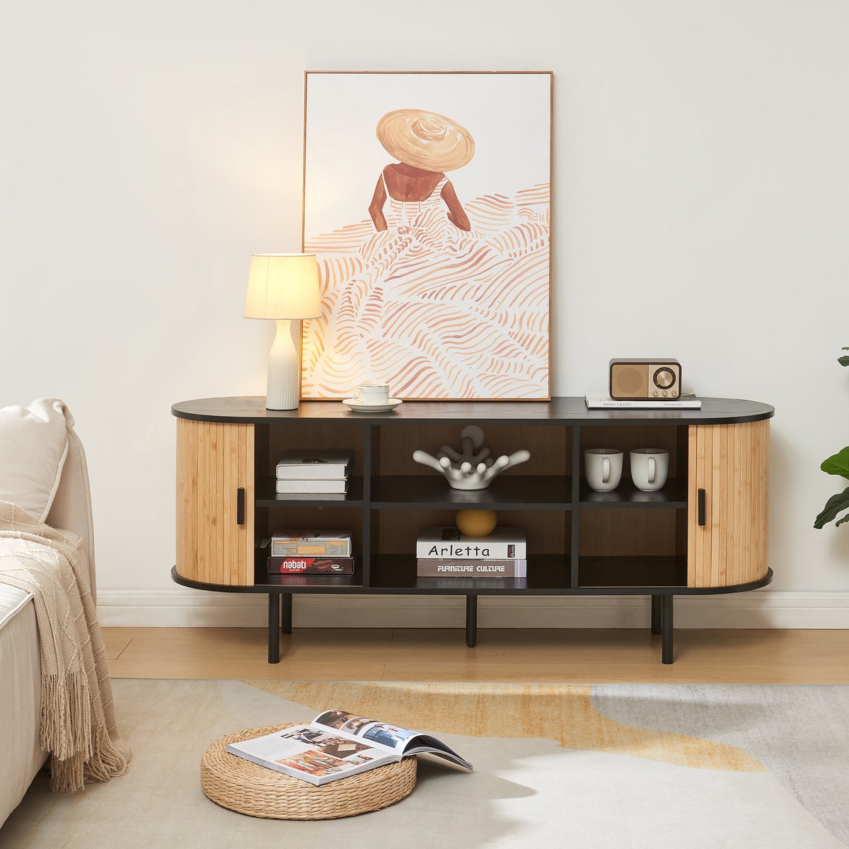 en.casa TV meubel Tvedestrand 140x40x55 cm zwart en naturel [en.casa]