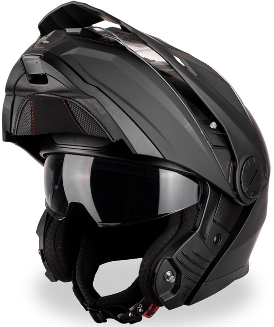 Foto: Vinz prado enduro helm met zonnevizier systeemhelm motorhelm crosshelm ece 22 06 goedgekeurd geschikt voor motor scooter brommer inclusief opbergzak mat zwart l