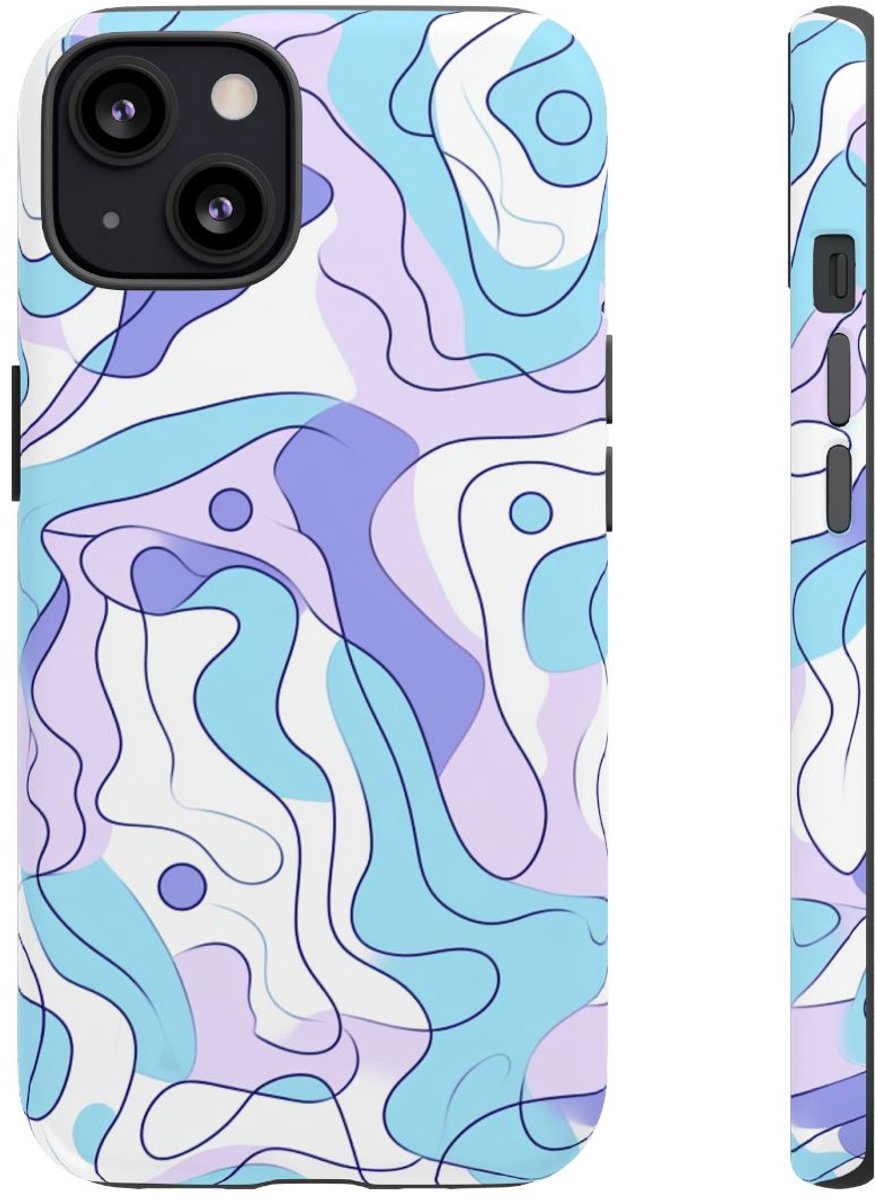 Abstract Blauw-Paars Lijnenspel – Telefoonhoesje Geschikt voor iPhone 13