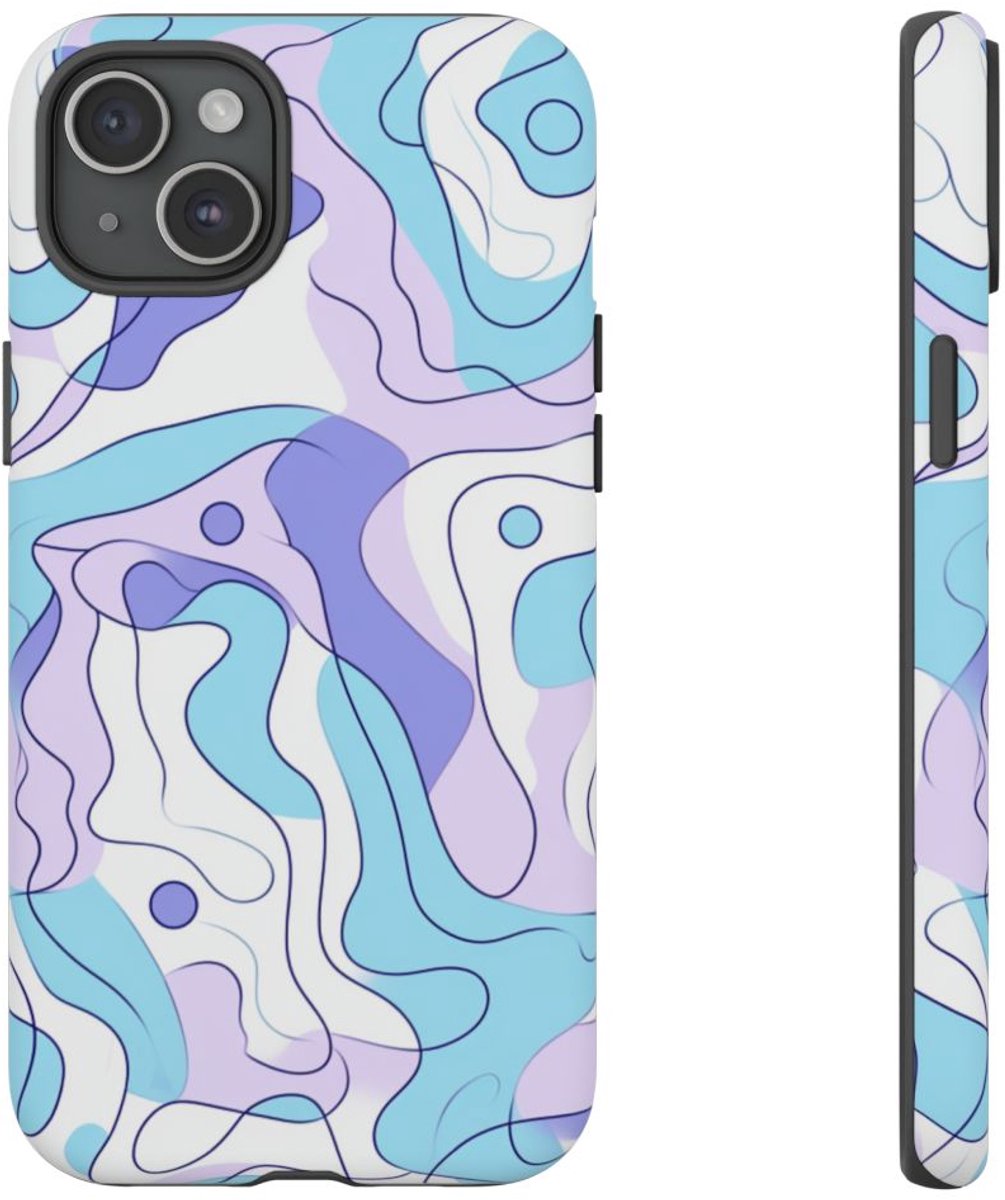 Abstract Blauw-Paars Lijnenspel – Telefoonhoesje Geschikt voor iPhone 15 Plus