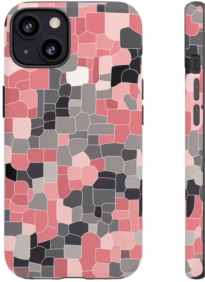 Abstract Roze en Grijs Geometrisch Patroon – Telefoonhoesje Geschikt voor iPhone 13