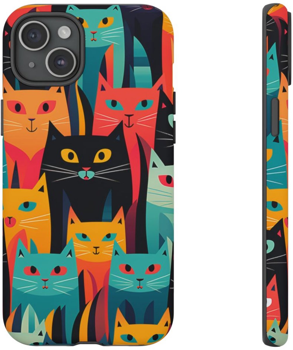 Vrolijk Kattenpatroon in Kleurrijk Design – Telefoonhoesje Geschikt voor iPhone 15 Plus