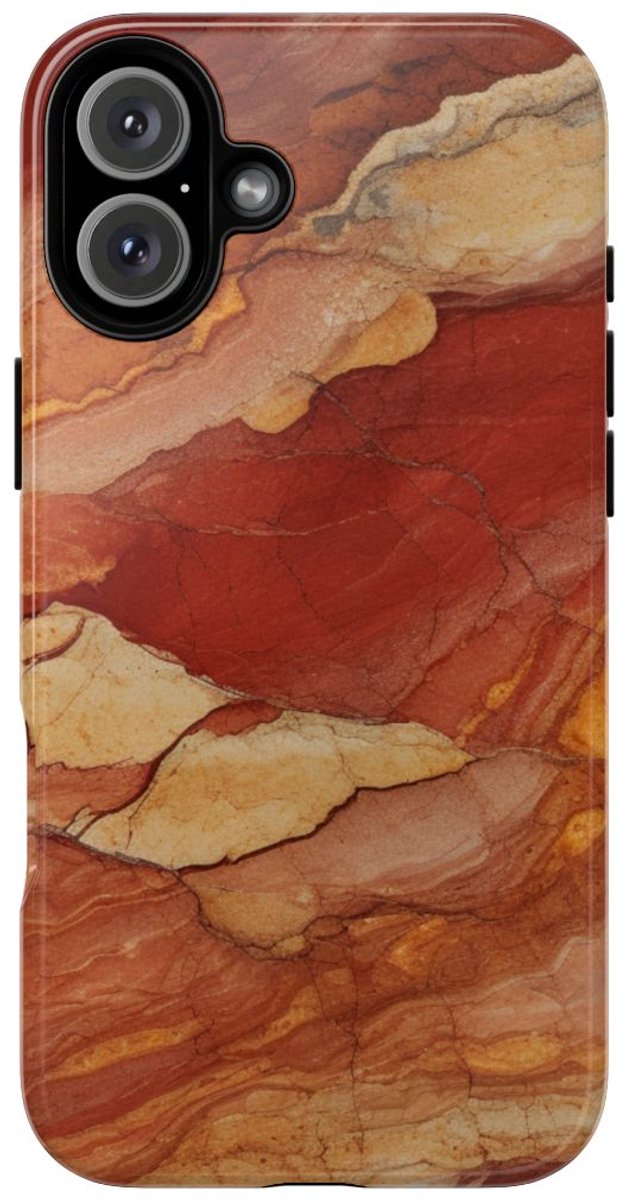 Rode en Beige Natuursteenstructuur – Telefoonhoesje Geschikt voor iPhone 16 Plus