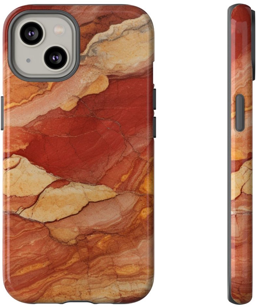 Rode en Beige Natuursteenstructuur – Telefoonhoesje Geschikt voor iPhone 14