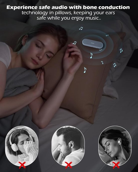 Slaapsprekers - Onderkussen Bluetooth Speaker - Botgeleiding Technologie - Witte Ruis - Draadloos - Wit van Merkloos — afbeelding 3