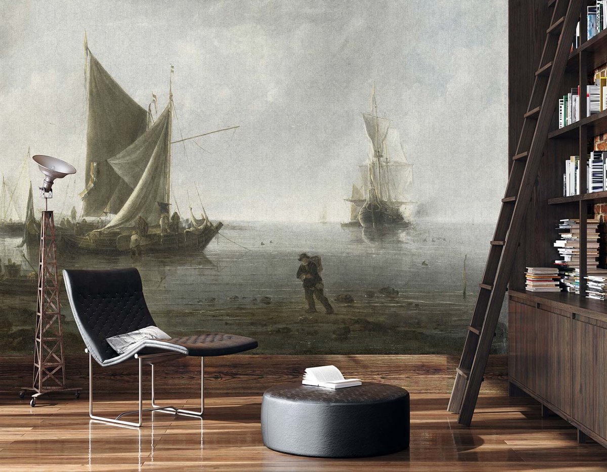 Landschapsmotief vliesbehang in taupe
