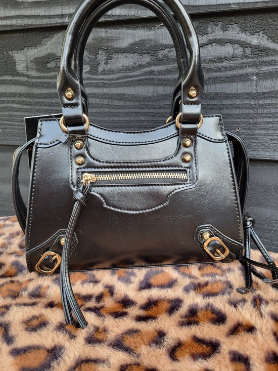 Giuliano – Sac à main compact en cuir PU avec détails dorés et longue bandoulière – 24 x 28 x 11 cm Noir