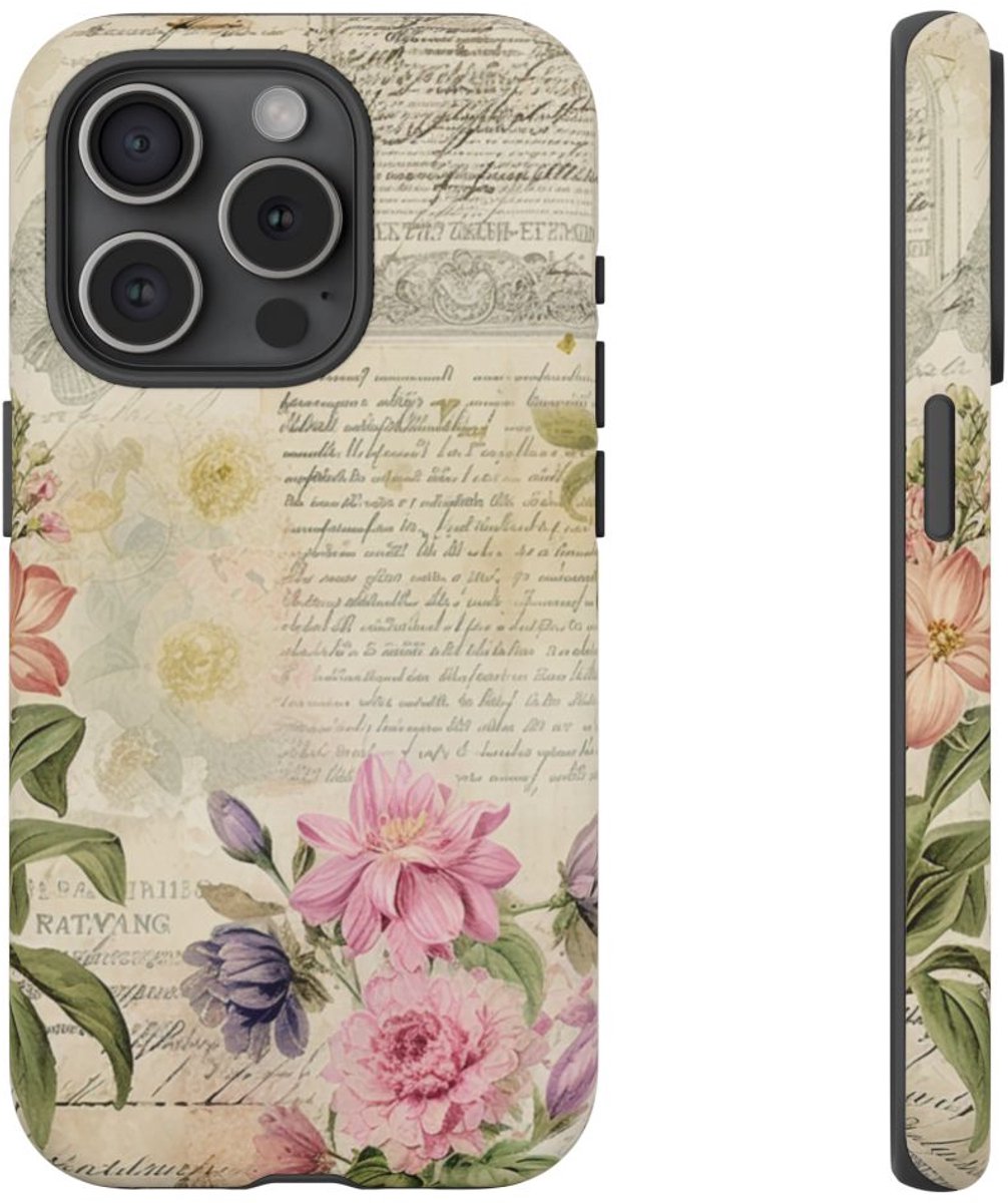 Vintage Bloemen Collage – Telefoonhoesje Geschikt voor iPhone 15 Pro