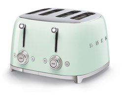 SMEG TSF03PGEU Broodrooster - 4 Sneden - 4 Brede Sleuven - 2000W - 6 Bruiningsstanden - Ontdooifunctie, Opwarmfunctie & Bagelfunctie - '50s Style - Watergroen