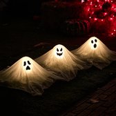 Halloween Tuindecoratie - Spookachtige Sfeerverlichting - Witte Geesten Met LED - 3-Pack - 38 Cm - Batterij Geverfd - Vorstbestendig - Gemakkelijk Te Plaatsen